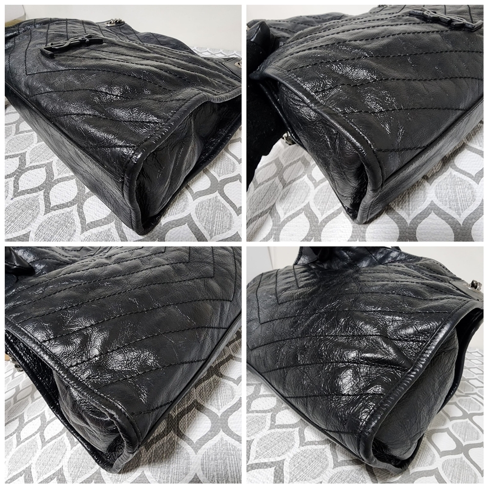 Saint Laurent Crinkled Calfskin Matelasse Monogram Large Niki Shopper Tote Black - Picture 14 of 15